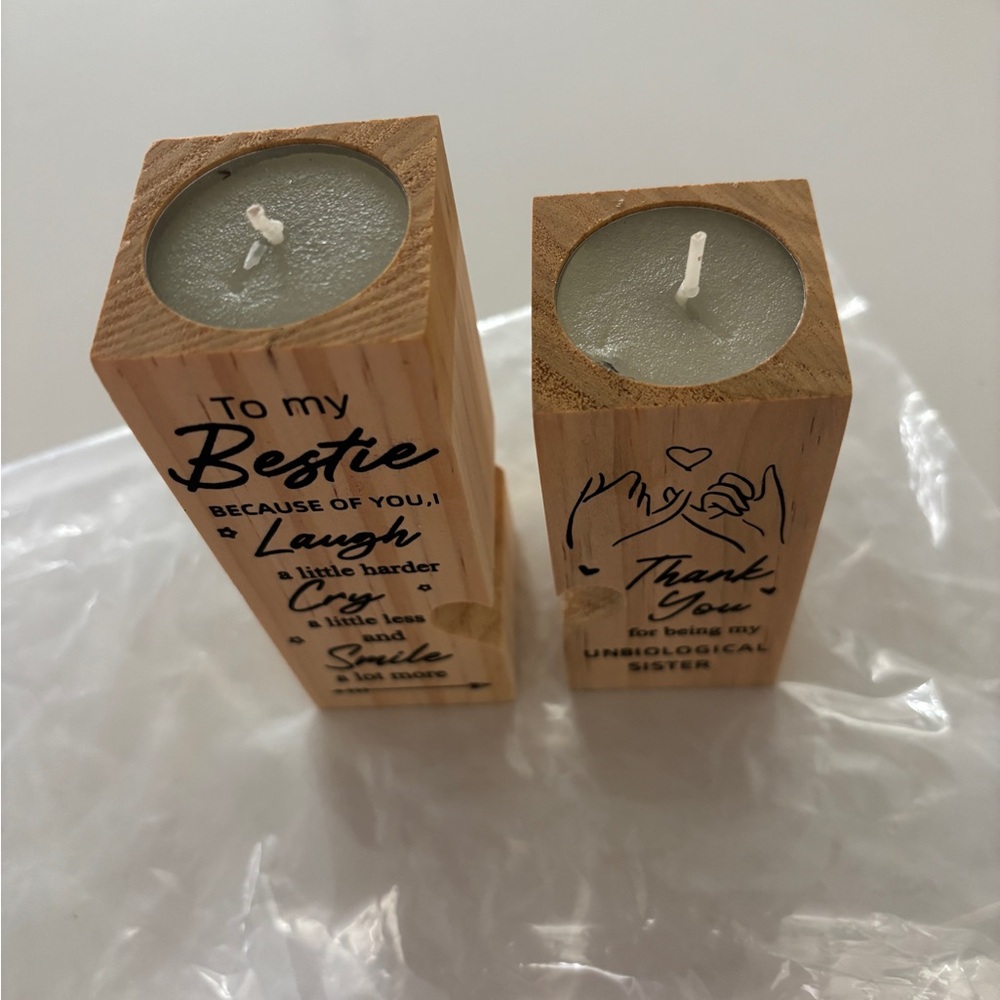 Wooden Candle Holders with Gray Candles New! - Picture 1 of 5
